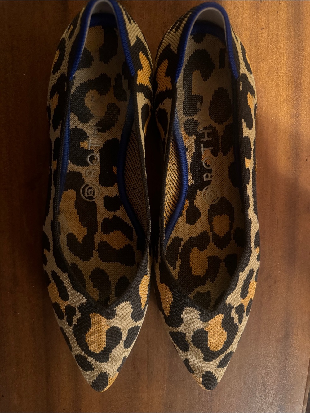 Rothy's Leopard-Print Pointed-Toe Knit Flats in Tan, Black & Gold